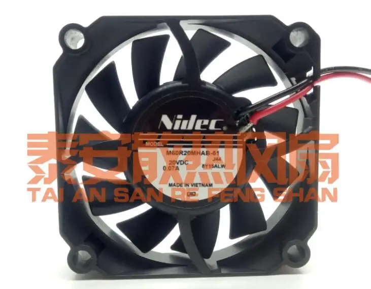 Nidec M60R20MHAB-51 8Y15ALW DC 20V 0.07A 60x60x20mm 2-Wire Server Cooling Fan