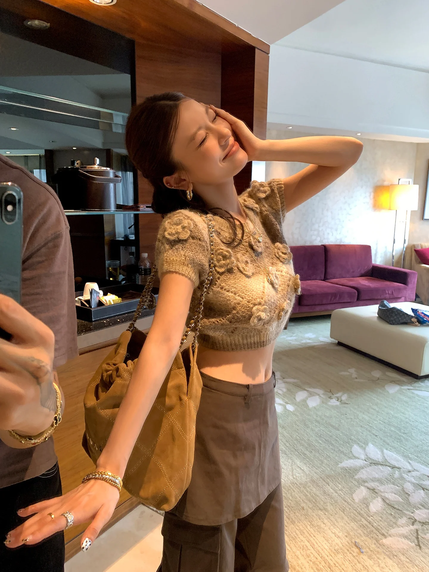 

Женский укороченный свитер DULA Millennium Wild Rose с круглым вырезом, облегающий, для повседневной носки, с открытым животом, трикотажный