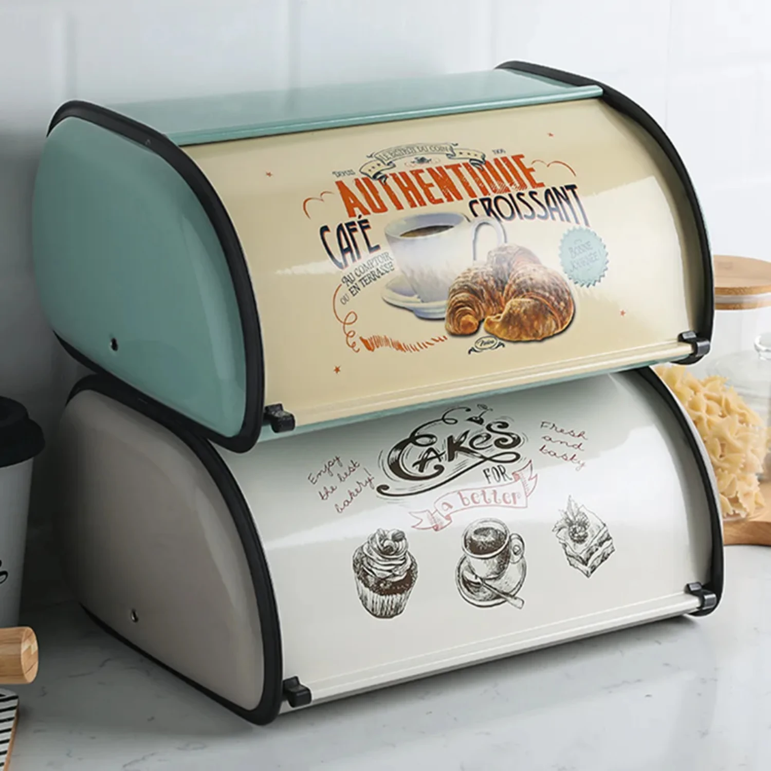 Retro Metal Bread Pastry Cake Box Case Large Capacity Rice Case Food Storage Kitchen Storage Box Cooking Supply Home Furnishing