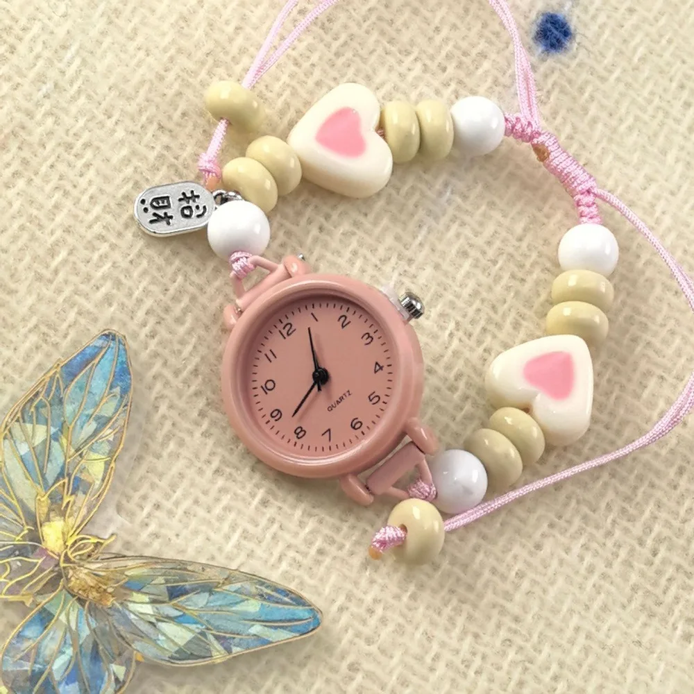 Fashion Dopamine Bracelet Watch Beaded Pendant Star Heart Chain Watch Adjustable Quartz Watch Women Girls