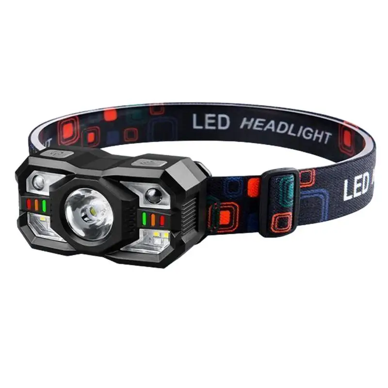 Running Headlamp Adjustable Head Flashlight With Motion Sensor Camping Accessories Headband Lamp Rechargeable Headlight For