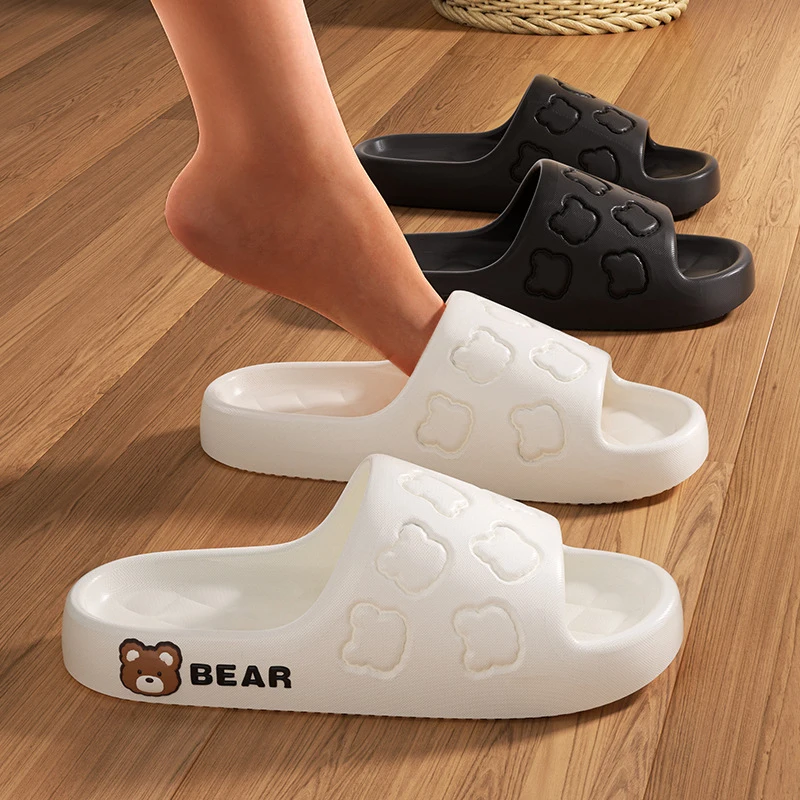 2024 New Summer Couple Cartoon Bear Non-slip Soft Slides Lithe Cosy Sandals For Women Shoes Men Home Slippers Ladies' Flip Flops