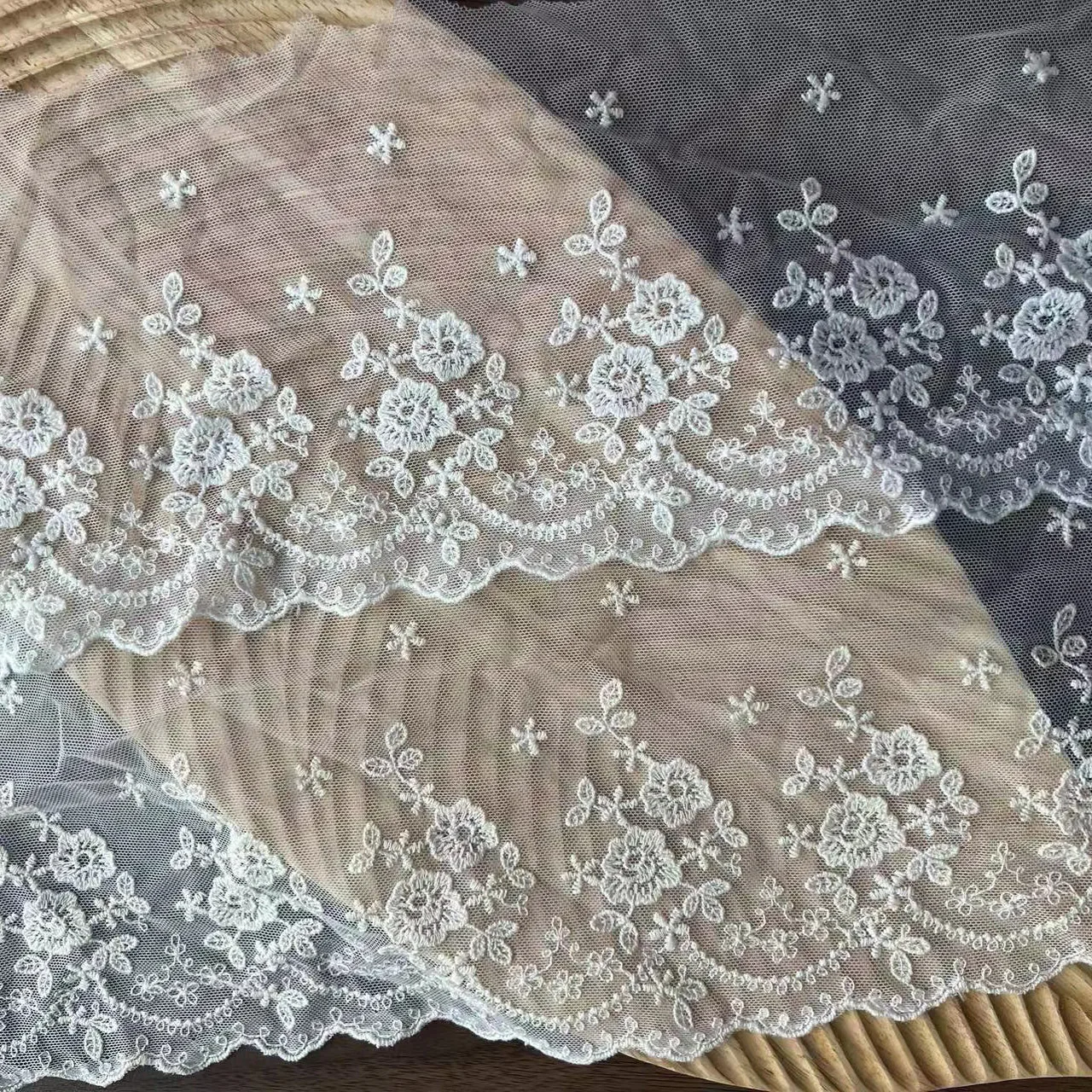 3 ярда/лот, ширина 14 см, белое/бежевое хлопковое сетчатое кружево с вышивкой, кружевная бейка для одежды, отделка, аксессуары для шитья своими руками