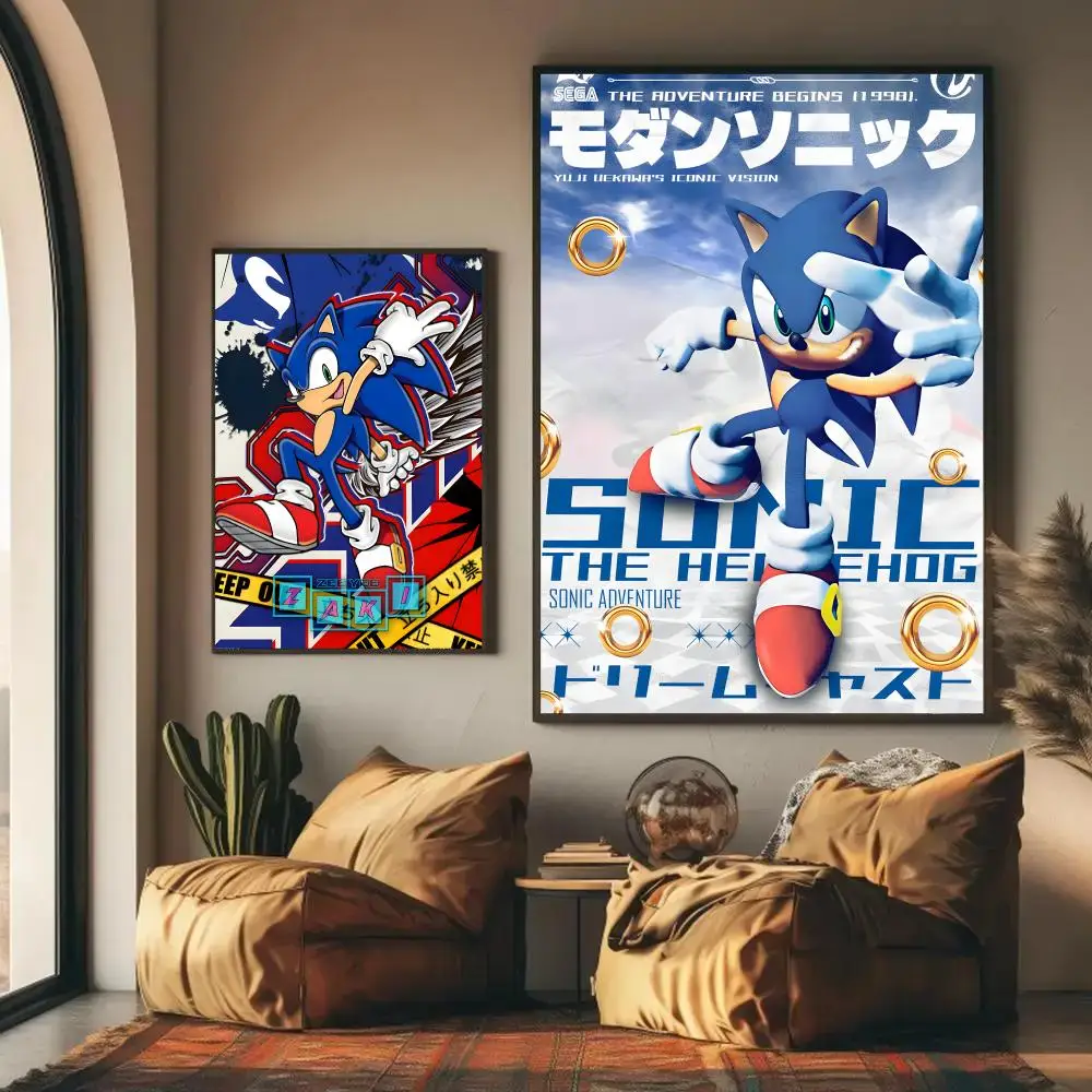 Sonic The Hedgehog Poster Stickers Mural Painting Self-Adhesive Decor For Bedroom Living Room Home HD Wall Decals Gift