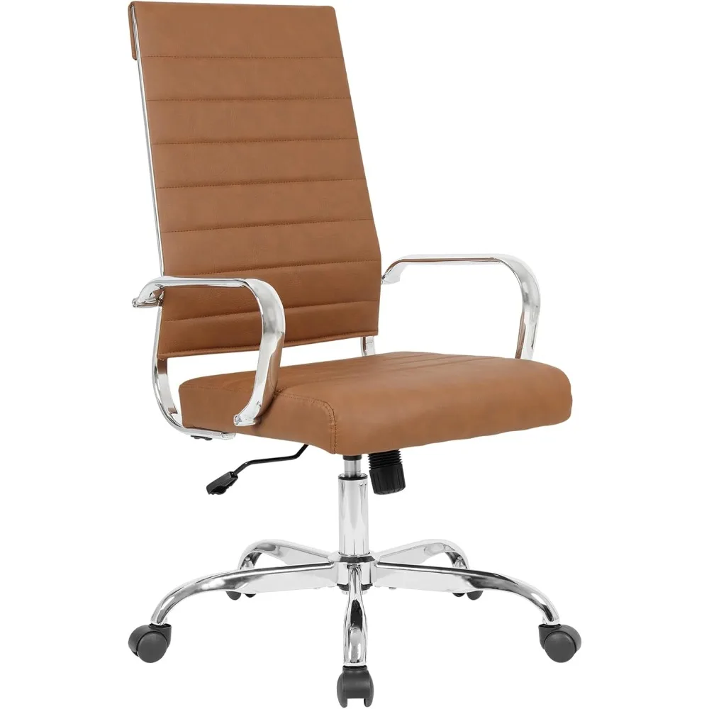 LANDSUN Home Office Chair High Back Executive Chair Ribbed Leather Computer Desk Chair with Armrests Soft Padded Adjustable Heig