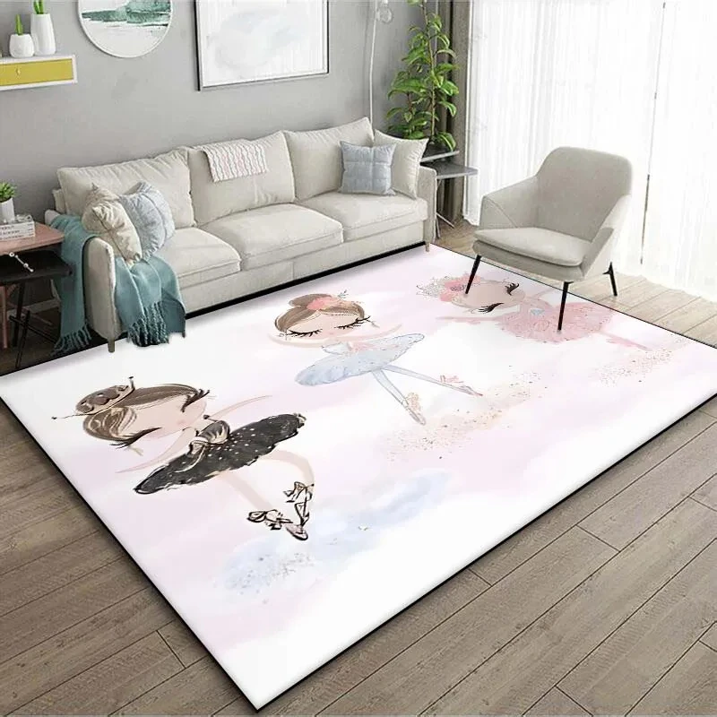 Cartoon Ballerina Girl Carpet Watercolor Dancer Area Rug Living Room Bedroom Bedside Dorm Soft Floor Mat Home Entrance Door Mat