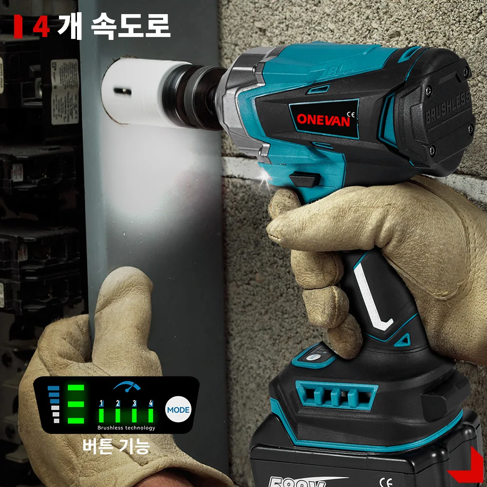 ONEVAN 1200N.M Torque Brushless Electric Impact Wrench 1/2 Inch Cordless Electric Wrench Power Tools For Makita 18V Battery Pin