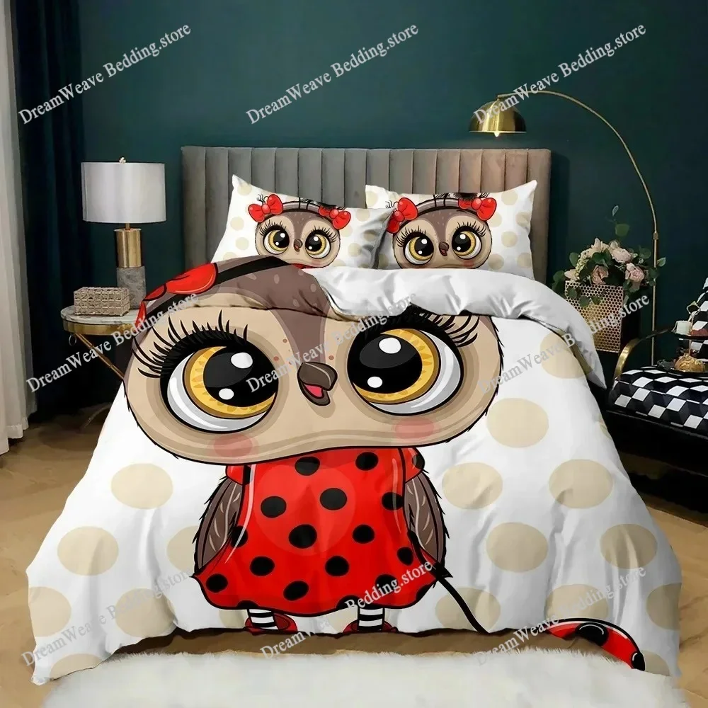 

Owl Bedding Set King Size Cute Owl and Stars Decor Comforter Cover Outer Space Duvet Cover Kids Boys Girls Polyester Quilt Cover