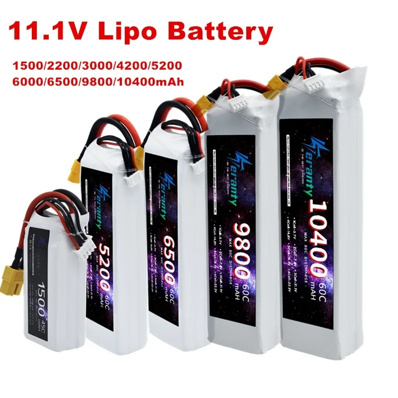 แบตเตอรี่ Lipo 3S 11.1V XT60 1500mAh 2200mAh 3000mAh 4200mAh 5200/6000/6500/9800/10400mAh สำหรับ mobil RC รถบรรทุกรถแข่งเรือ