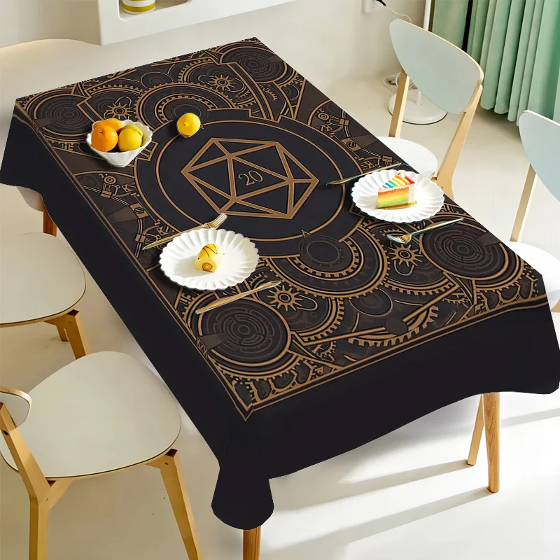 Steampunk Black Golden Gear Pattern Tablecloth - Rectangular Polyester Table Cover for Dining Room, Parties, Home Decor view 2