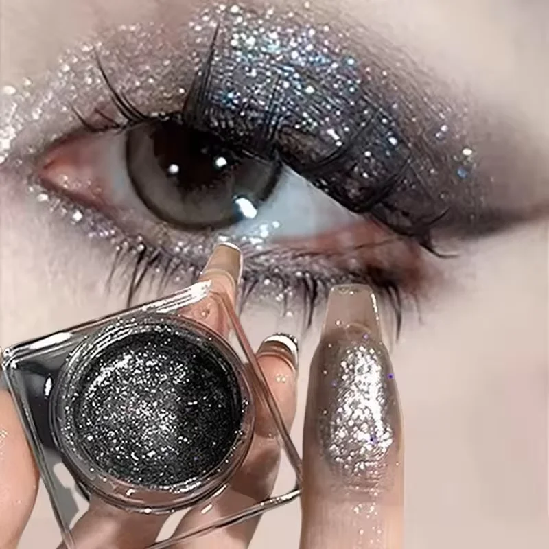 Glitter Punk Rokerige Zwarte Oogschaduw Gel Make-up Palet Metallic Donker Zilver Natte Ogen Schaduw Markeerstift Parel Pigmenten Cosmetica
