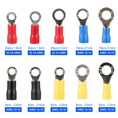 102Pcs Insulated Ring Terminal Crimp Connector Kit Ring Cable Wire Connectors Cord Pin End Butt Terminals AWG 22-10