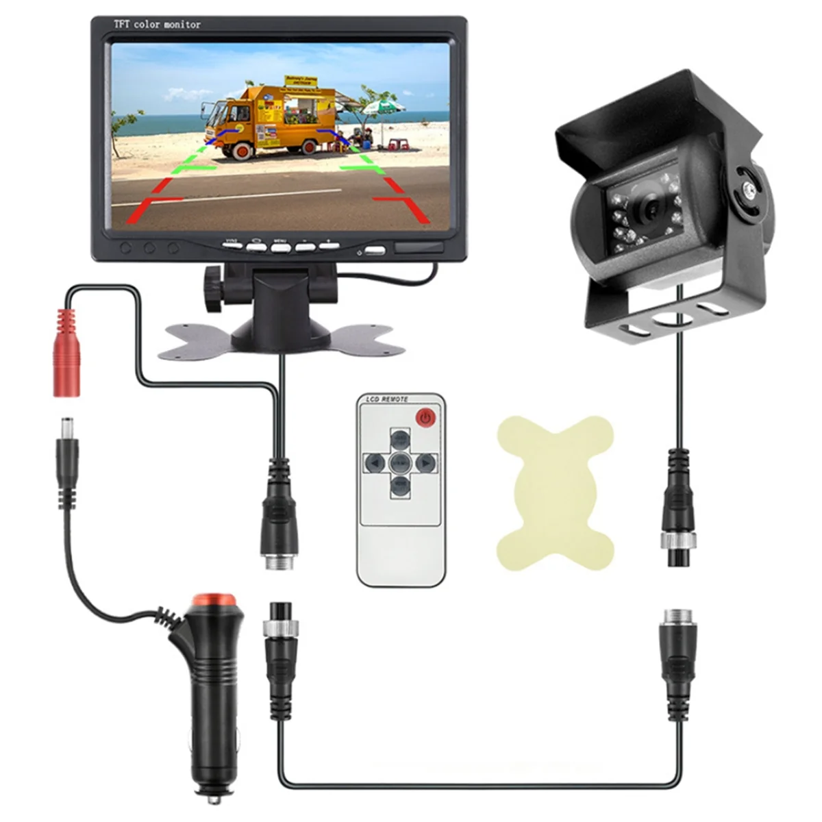 Car AHD Rear View Camera with Monitor for Truck Parking Trailer 24V Reverse Camera, Reverse Image 7 Inch Car Monitor,6m