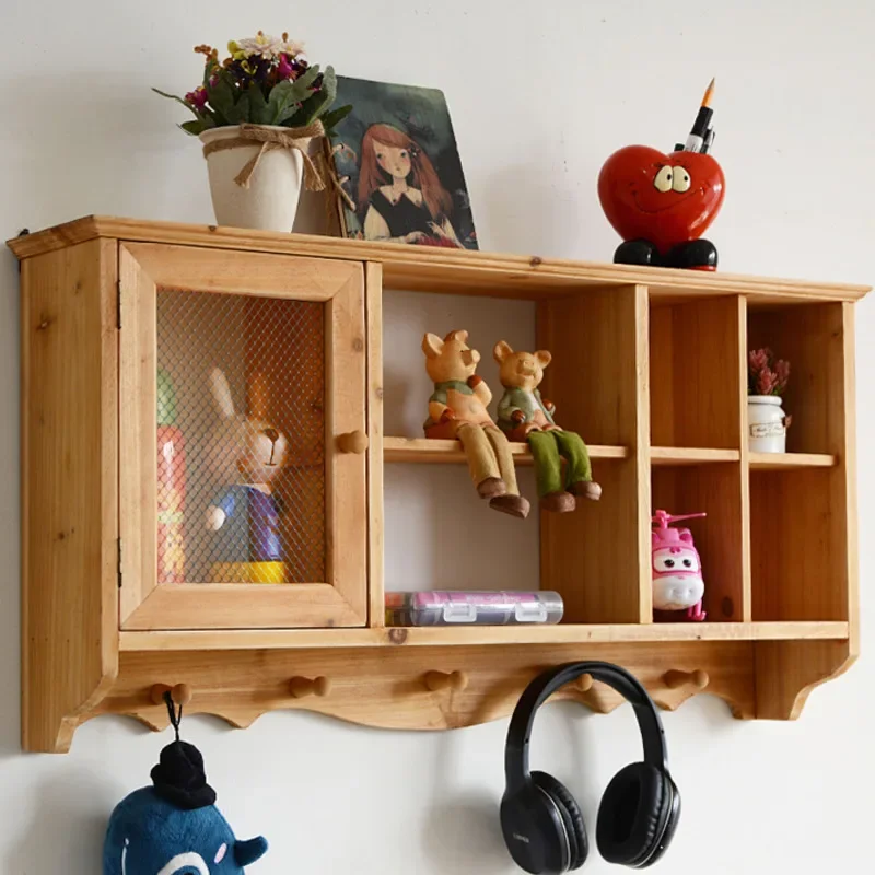 Retro Solid Wood Kitchen Wall Shelf Storage Rack Spice Tea Cup Organizer Home Decor Pendant Cabinet Wall-mounted