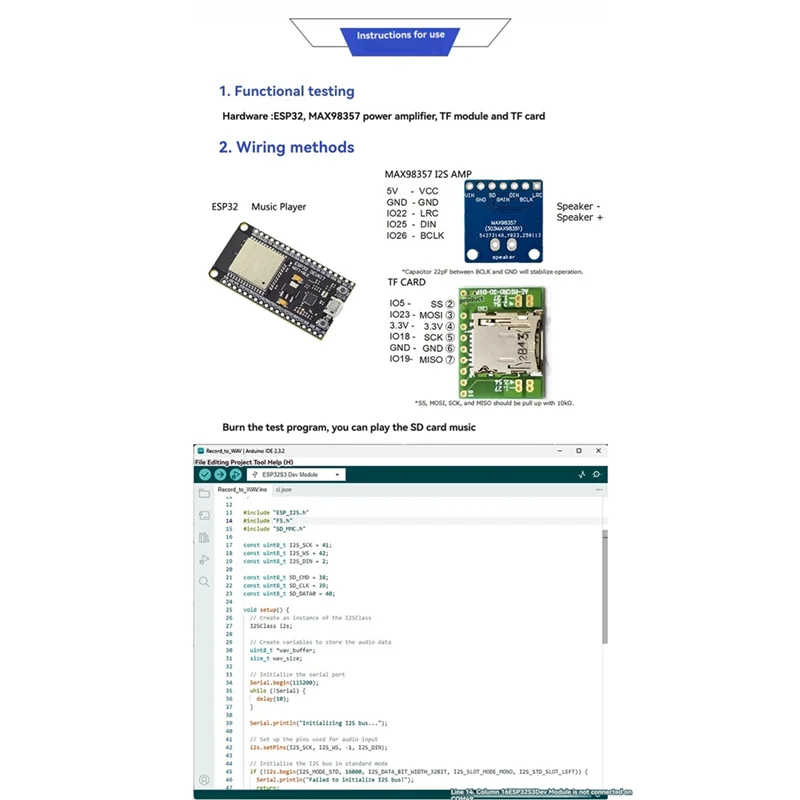Новый-MAX98357 модуль усилителя мощности I2S 8 кГц-96 кГц модуль аудиоусилителя класса D Forraspberry Pi/Arduino/ESP32