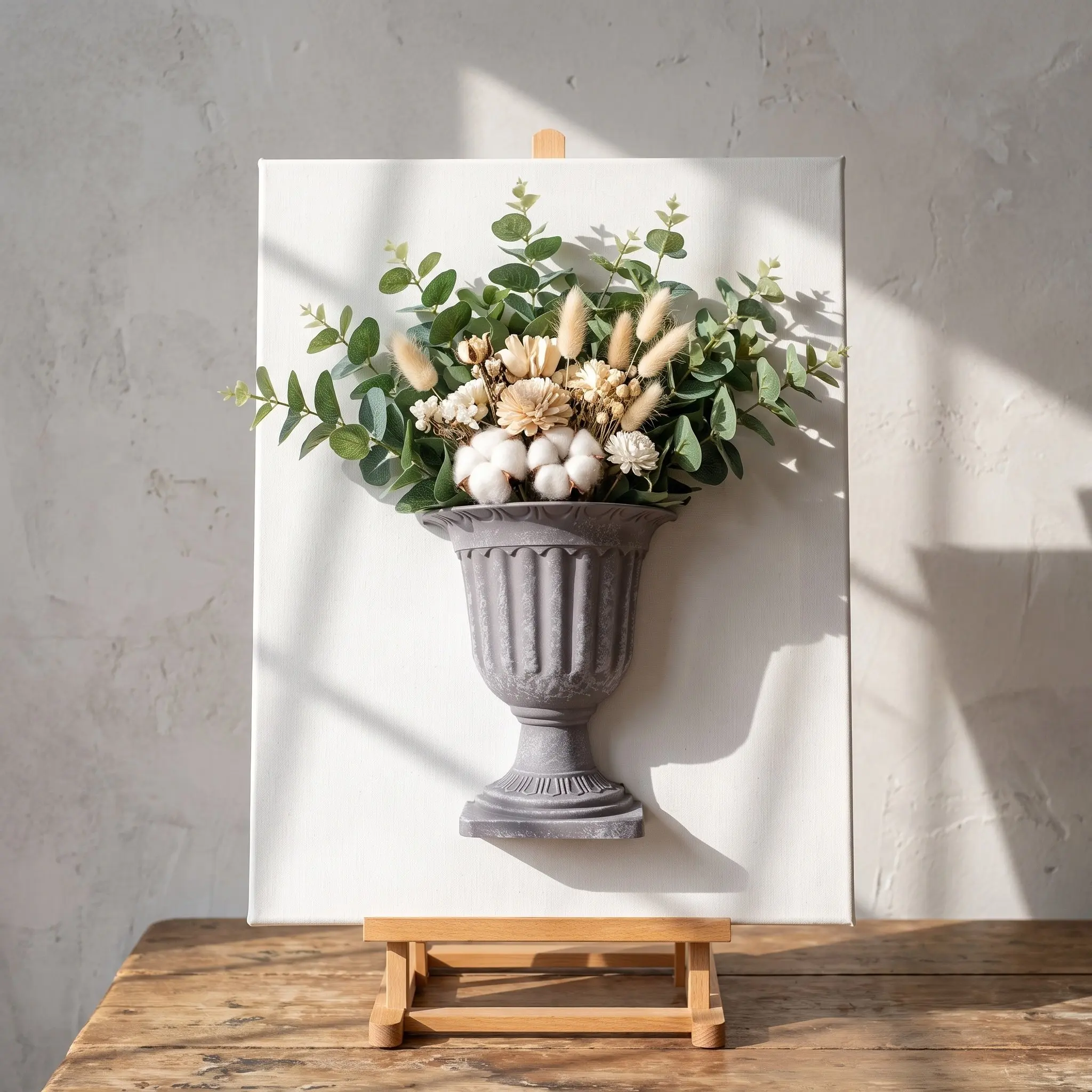 2Pcs Vintage Half Wall Vase Distressed Decorative Flowerpot 7 Inch Artificial Preserved Flower Planter Wall Art Decor