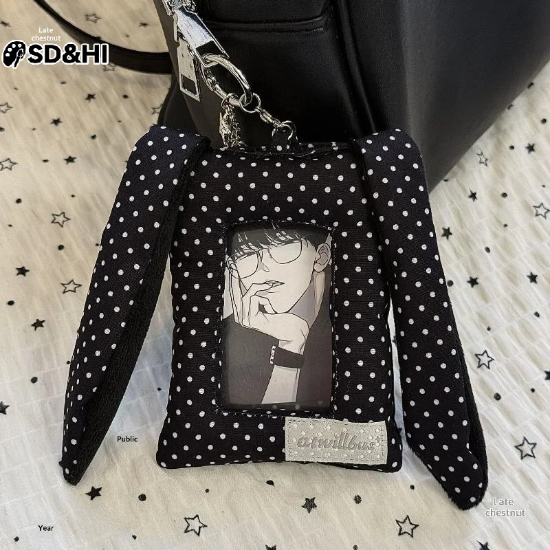 1pc Cute Devil Series Bunny Ears Card Holder ID Badge Pendant Campus Meal Card Case Bag Charm Decoration Keychain Gifts