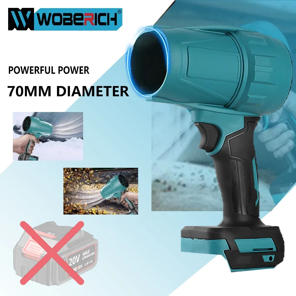 

21V Cordless Violent Air Gun Jet Fan Rechargeable High Power Blowing Dryer Handheld Car Cleaner Dryer For Makita 18v Battery