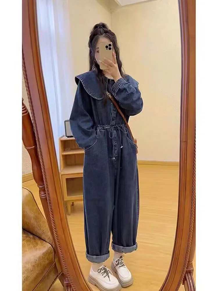

Fall High Waist Straight Leg Denim Onesie Set for Pear aped Body Doll Collar Design Sensation Small ence Women's Wear