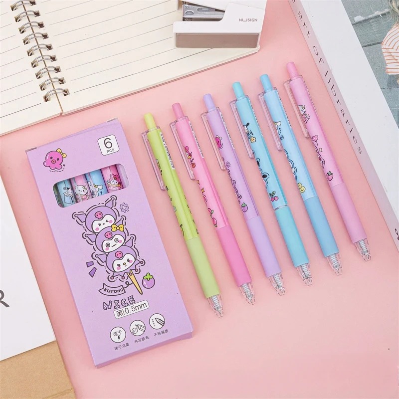 

6Pcs Sanrio Kuromi Gel Pen Cute Anime Cartoon Fashion Write Stationery Kawaii Pressing The Pen Office School Supplies Gifts