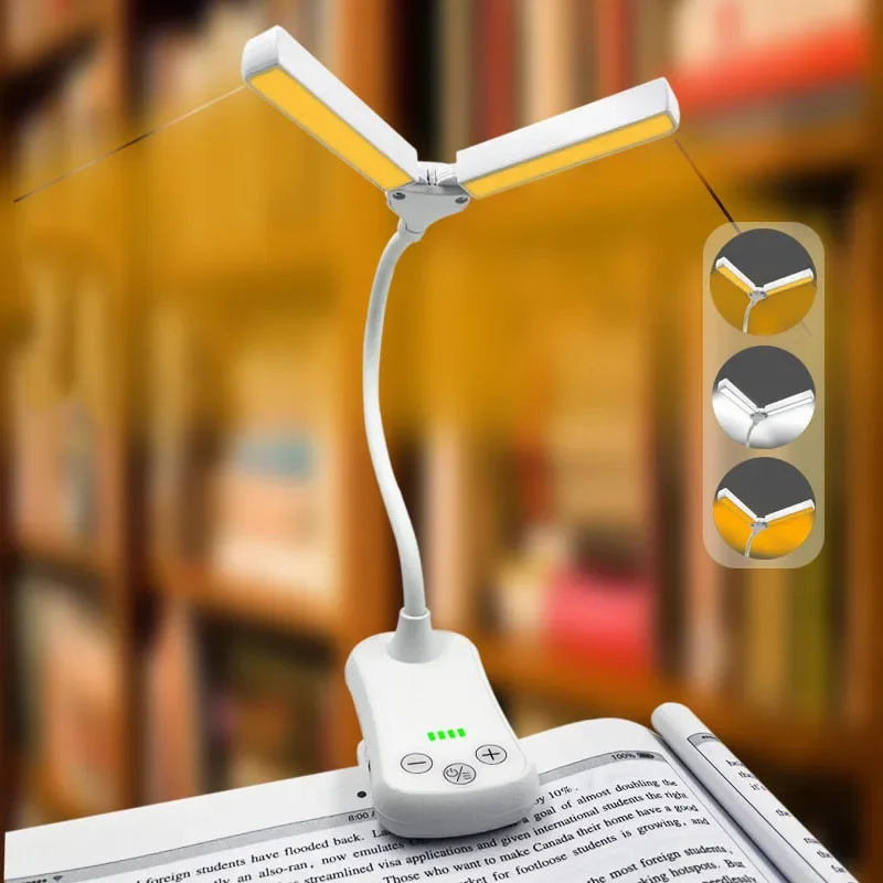 Creative Double-headed Rechargeable Small Book Light Three-button Touch Music Score Lamps Eye Protection Book Lamp Reading Lamp