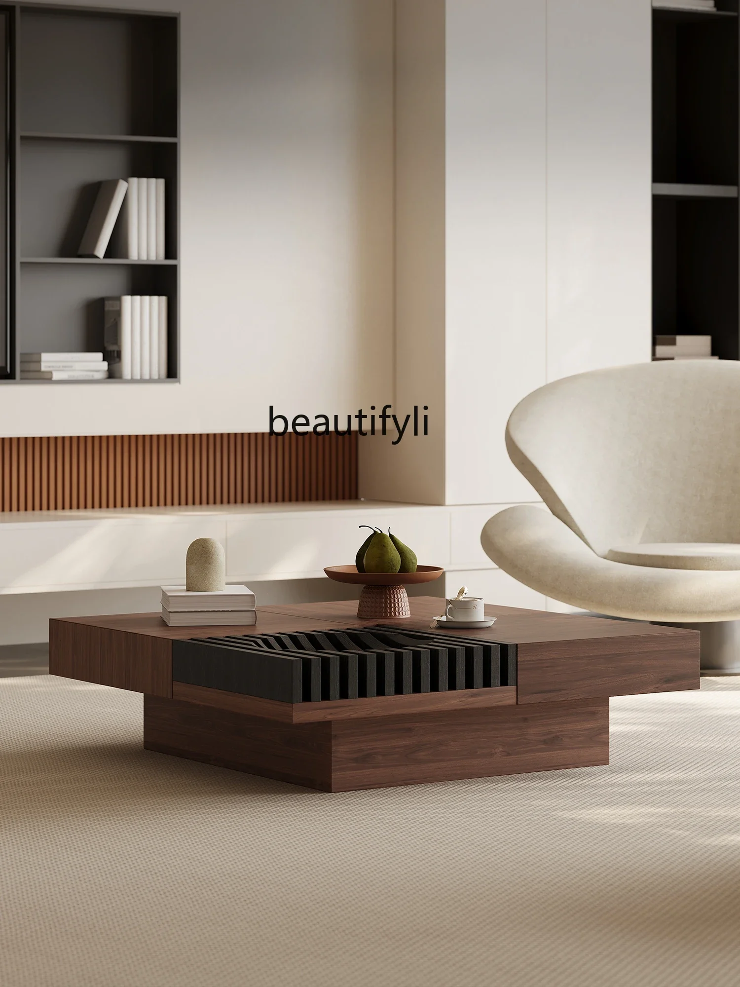 Italian Minimalist Coffee Table Solid Wood Square Mid-Ancient Style Living Room Home Silent Style Modern Art