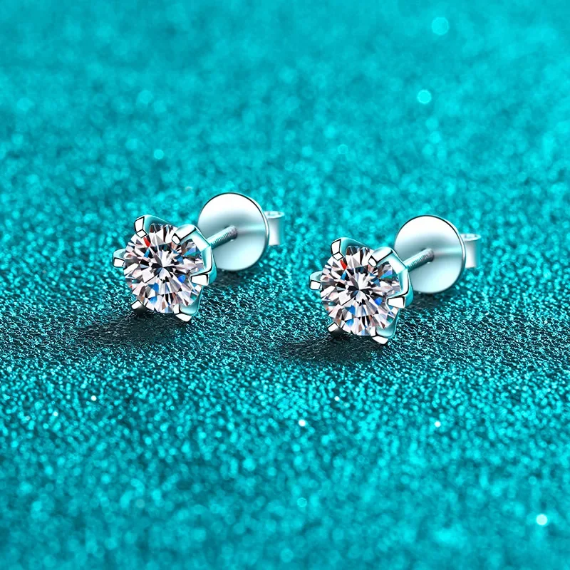 LORIELE S925 Sterling Silver Plated Pt950 5.0mm*2 Moissanite Ear Wire Earring Classic Six-claw D Color VVS1 Stud Fine Jewelry