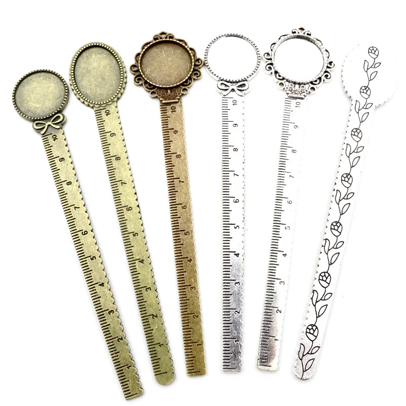 2pcs 20mm/18x25mm Ruler Bookmark Base Tray Cabochon Base Blanks Settings and Glass Cabochon Cameo DIY Jewelry Making Accessories