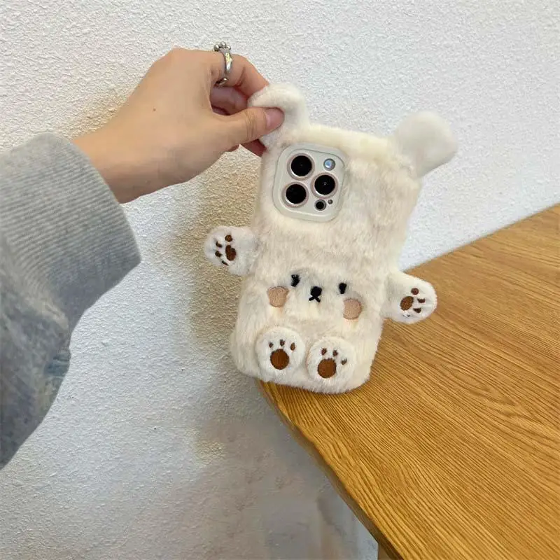 ثلاثية الأبعاد لطيف الدب شعر دمية الحالات الهاتف آيفون 17 برو ماكس حافظة 16 زائد 15 14 13 برو 12 11 الدافئة الفراء لينة غطاء سيليكون فتاة هدية
