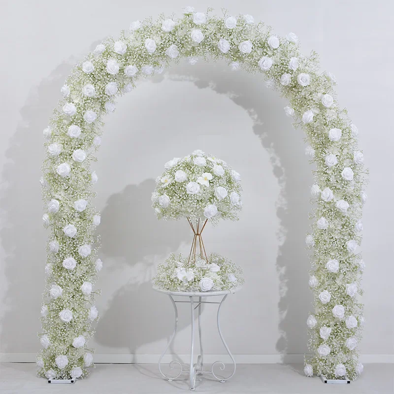 

White Rose Babysbreath Wedding Arch Floral Row Arrangement Event Table Centerpieces Ball Gypsophila Road Leading Flower Ball