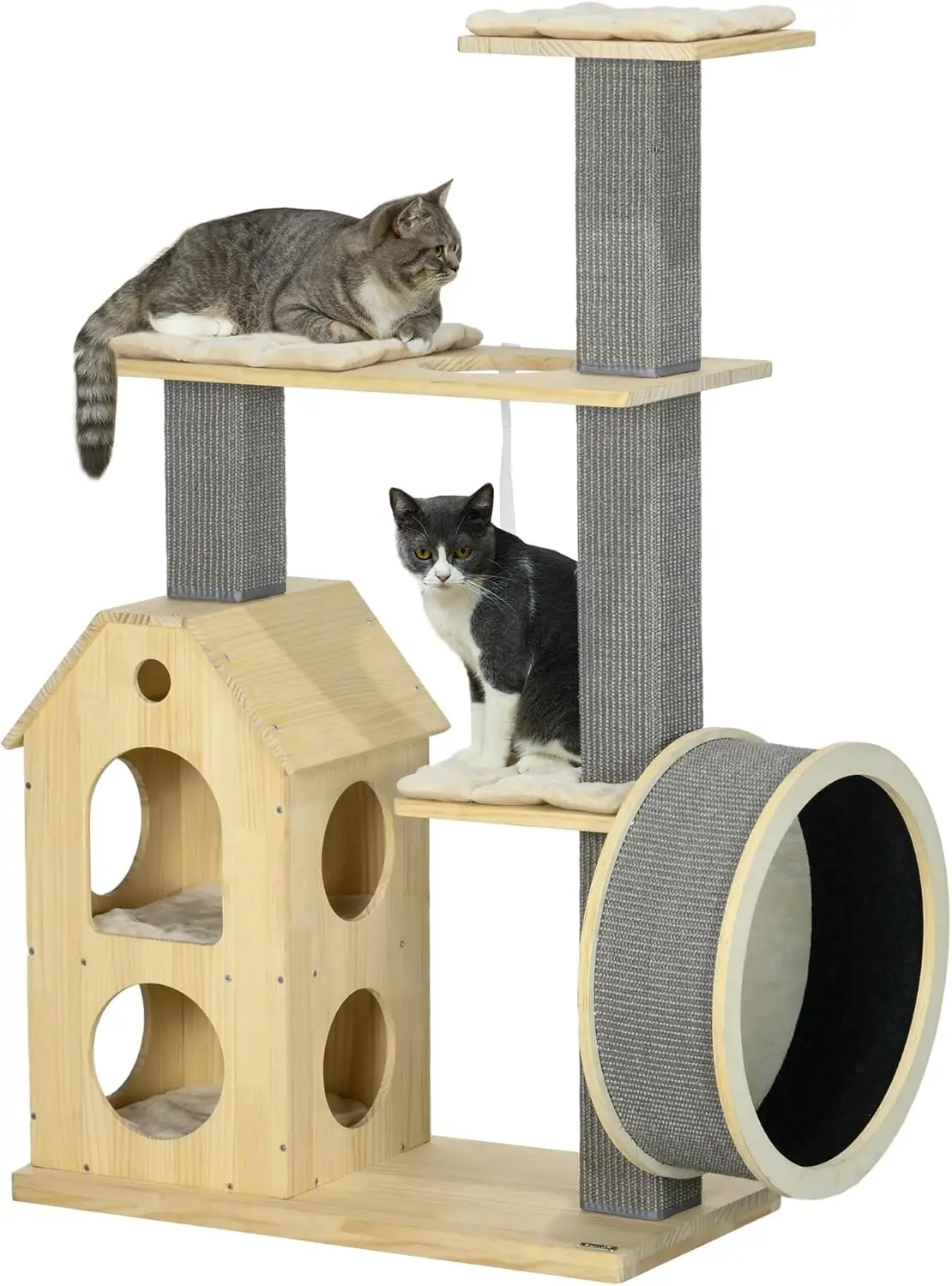 

PawHut 53" Modern Cat Tree with Scratching Posts & Wheel, with Double-Layer Cushioned House, Small Cat Tower for Indoor