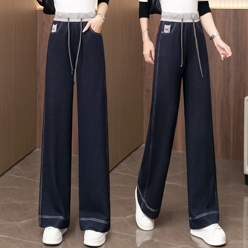 

Осенние новые узкие широкие мягкие джинсы с цветными блоками и высокой талией, утягивающие прямые брюки, утягивающие ноги