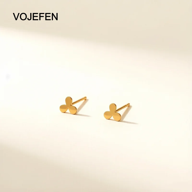 VOJEFEN 18K Real Gold Small Windmill Stud Earring Tiny Delicate Round Studs for Women/Men Minimalist Fine Jewelry Hypoallergenic
