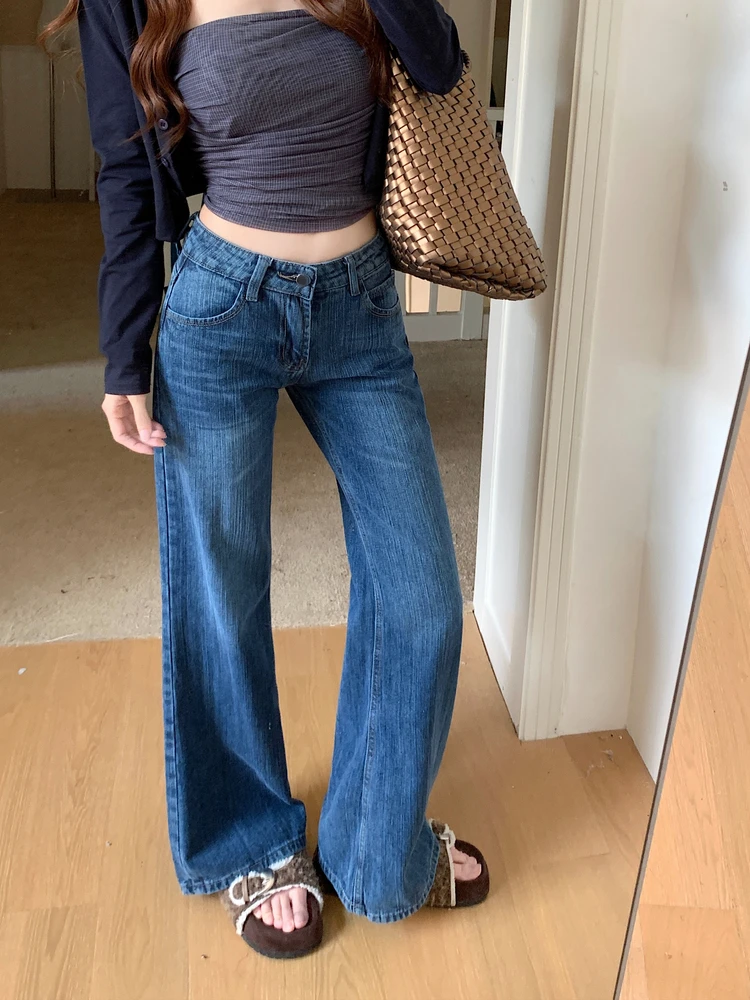 

Low Waist Bell Bottom Jeans Women's Pear Shape Body Slimming Drapey American Retro Style Casual Spring Autumn Denim Pants