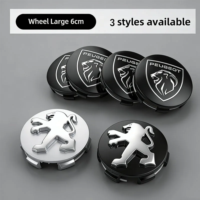 Image of 4er-Set spezielle Radnabenabdeckungen für neue Peugeot Modelle 206, 307, 308, 207, 3008, 208, 407, 508, 2008, 5008, 301, 406, 408, 607, 4008