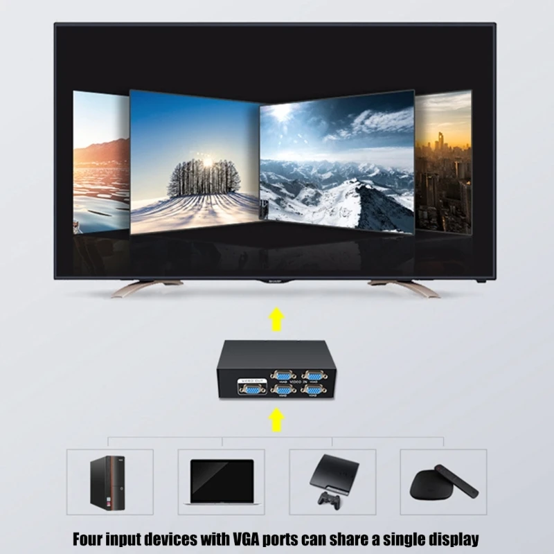 VGA Screen Switching Box 4 Port Input 1 Output Easy Switching Sharing Box For Computers High Resolution