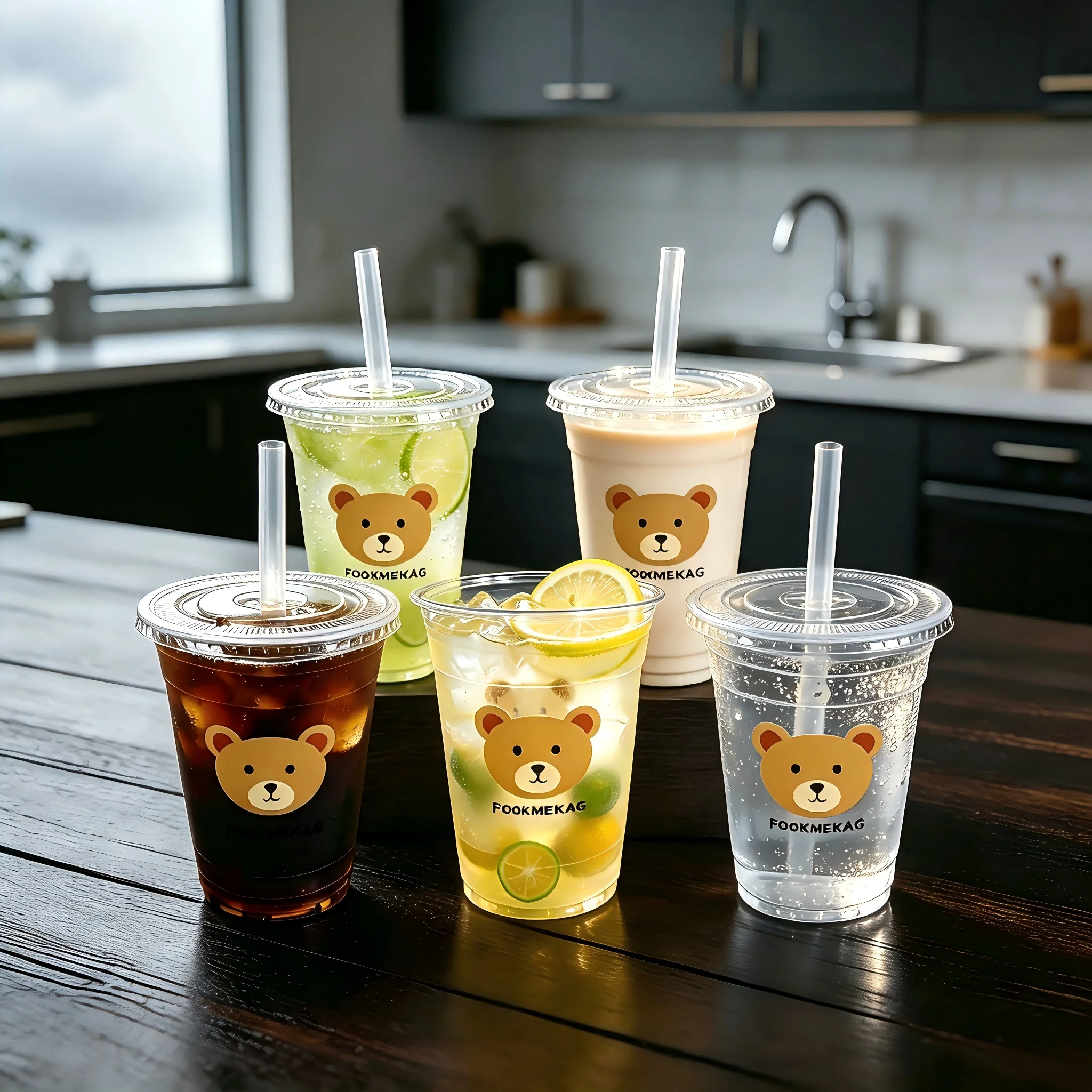 100 Sets Clear PET Reusable Cold Drink Cups with Straws, 16oz Cute Bear Printed Plastic Tumblers, Freezer-Safe Only For Cold Beverages, Ideal For Iced Coffee, Smoothies, Bear Themed Parties, Holiday Gatherings & Family Events view 7