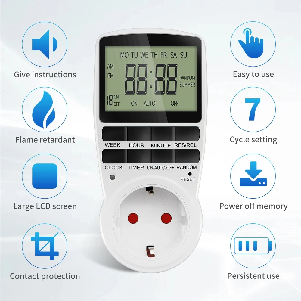 Electronic Digital Timer Switch Socket Kitchen Timer Outlet Programmable Timing Socket Control 220V EU US UK AU Plug