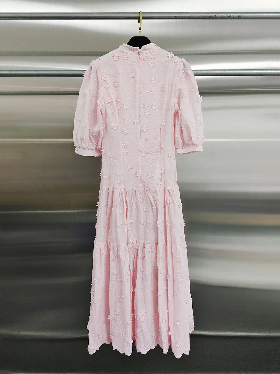 GALCAUR Solid Spliced Applique Loose Maxi Dress for Women Round Neck Short Sleeve Patchwork Zipper Dresses Female Fashion New