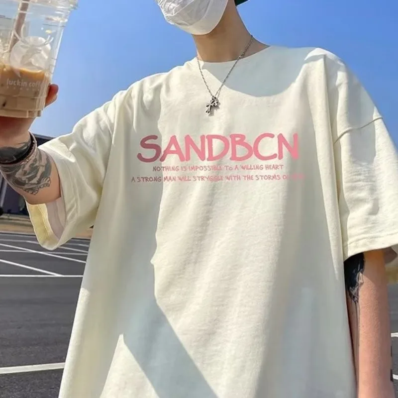 American Style 2024 Summer New Boyfriend Pullover O-Neck Patchwork Printed Letters Comfortable Loose Short Sleeved T-Shirts Tops