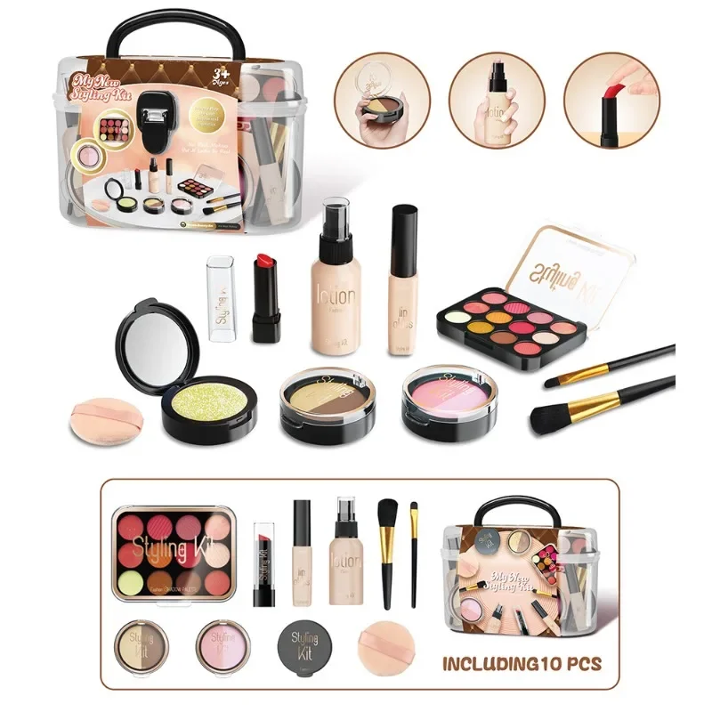 Kinderspeelhuis Simulatie Make-up Speelgoed, Meisjes Schoonheid Spelen Cosmetica Speelgoedset met opbergdoos Gereedschap voor kinderen Meisjescadeaus