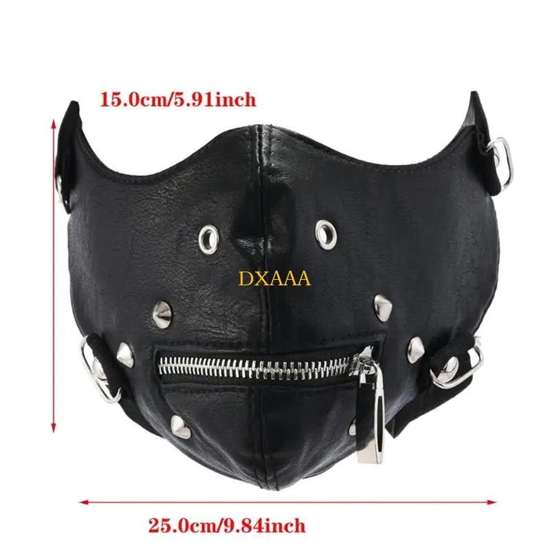 Dxaa rebite spikes máscara couro cosplay máscara motocicleta motociclista meia máscara anti poeira máscara esportiva
