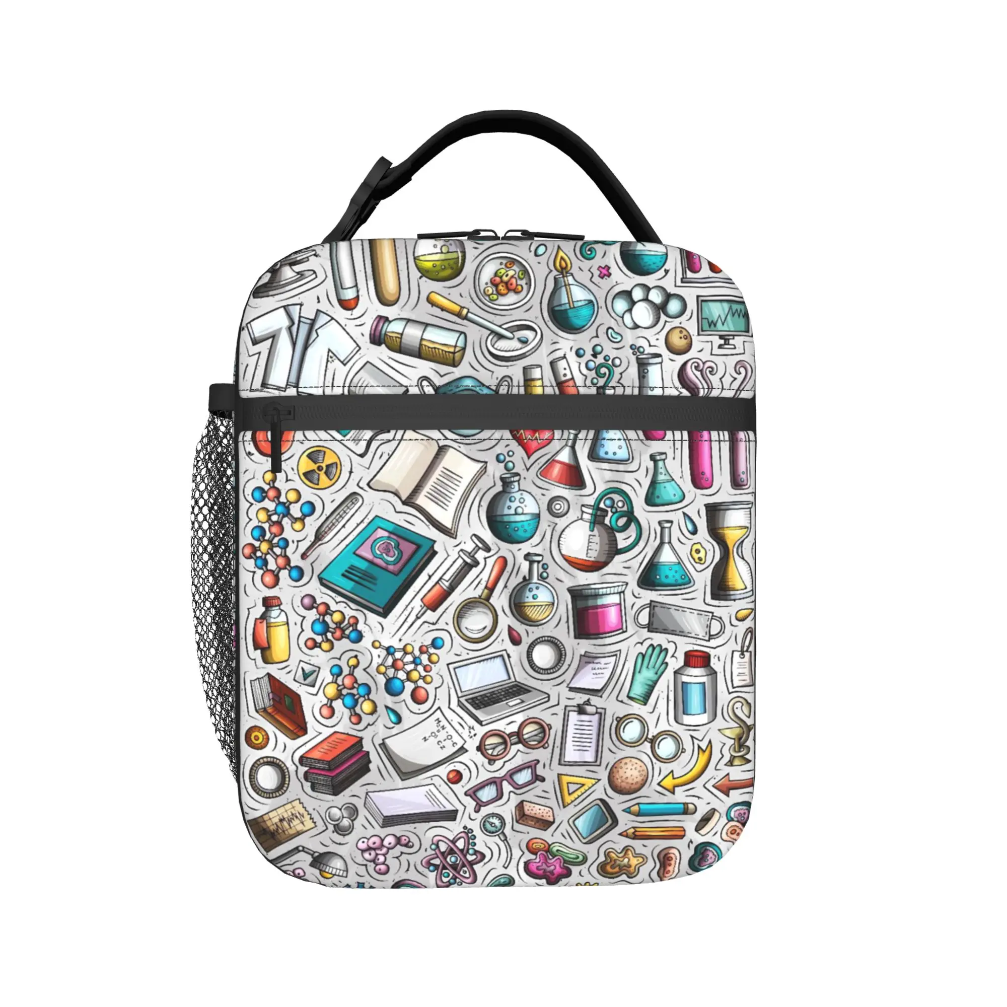 Lunch Bag Science Cartoon Objects Set School Lunch Box For Women  Cute Portable Designer Cooler Bag