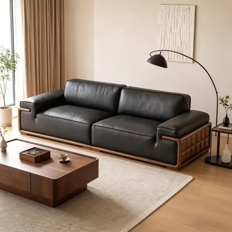 Classic New Chinese Style Solid Wood Living Room Sofas Black Cushion Double Lounge Couch High-end 2 Seater Furniture Accessories