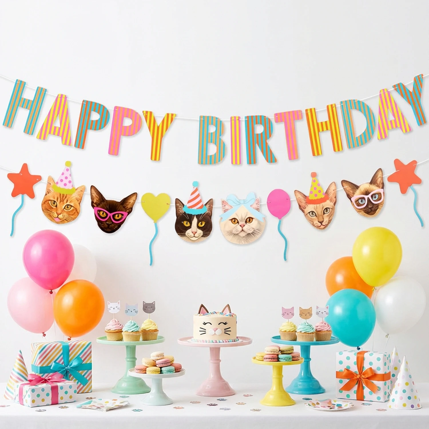 Haustier-Katzen-Hunde-Themen-Geburtstagsparty-Flaggen-Girlande, lustiges Papierbanner, Wimpelkette, Dekoration, niedliche Katzen- und Hunde-Tier-Geburtstagsparty-DIY-Deko – Detail 2
