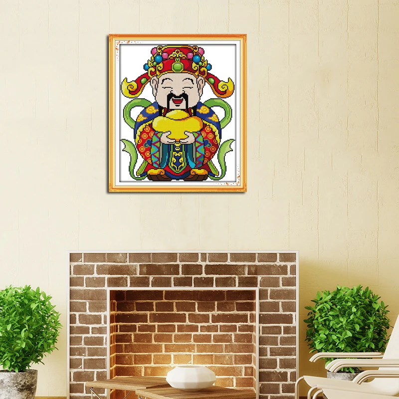 Cross-stitch Complete Set God Of Wealth (3)g Pattern Stamped Printed Counted Unprinted Cloth DMC Needlework Home Decor