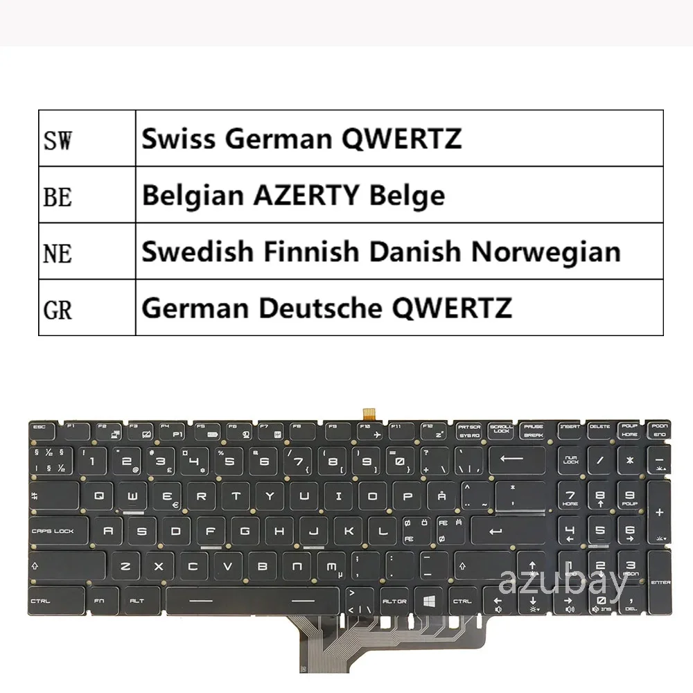 Swiss German Belgian Nordic SD FI NW DN Keyboard For MSI GE72 GT72 GT72S  GT62VR GT72VR GT73VR  GS60 GS70 GS72  RGB Backlit