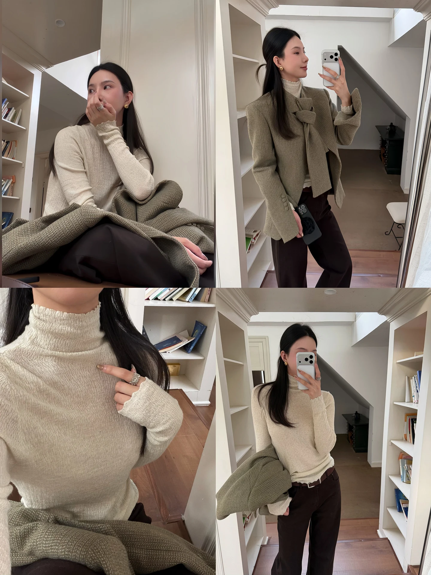 

Sasa Women's High Collar Long Sve T-irt Thin Me Base irt Korean Sle Slim Fit Casual Top Inner Wear