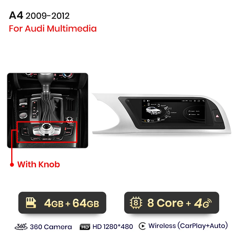 Junsun 8.8 Inch Carplay Voor Apple Car Radio Multimedia Voor Audi A4 A4l B8 2009-2016 4G Bluetooth Draadloze Android Auto Stereo