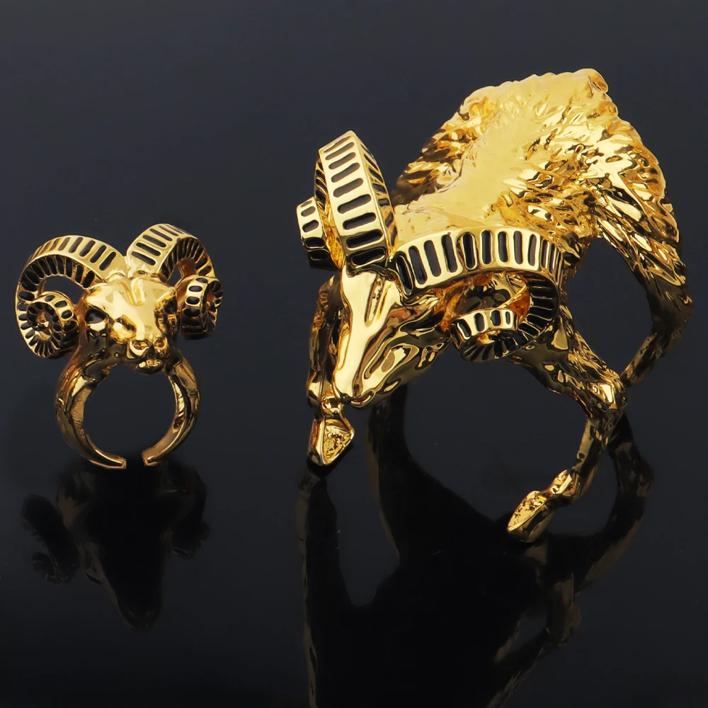 

Punk Retro Sheep Head Bangles ring for women jewelry set 24k gold bangles Gothic Creative Fashion Rings Accessories Party Gifts